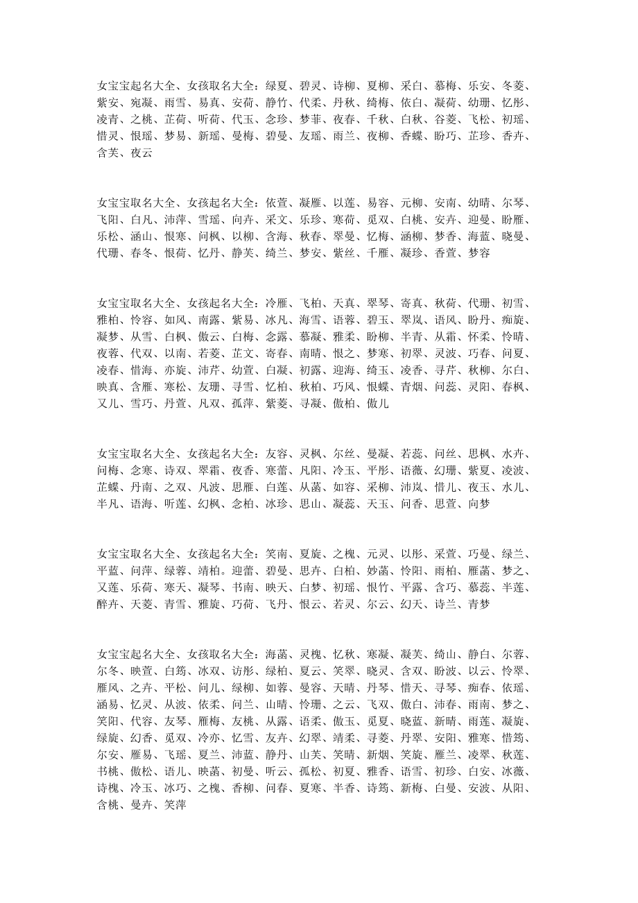 无知：2022年小女孩名字大全
